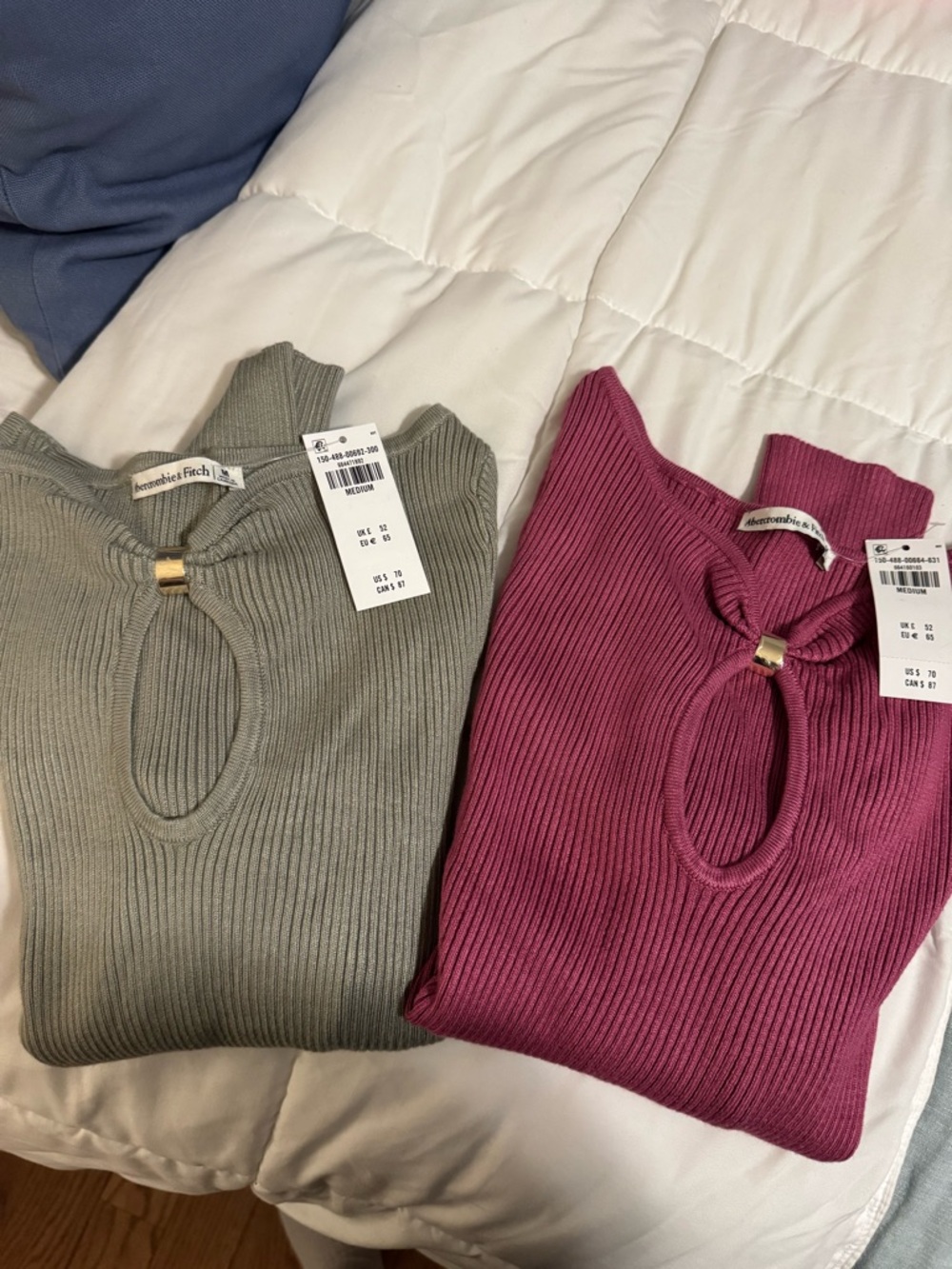 Abercrombie & Fitch Ribbed Keyhole Sweaters - Olive Green & Raspberry